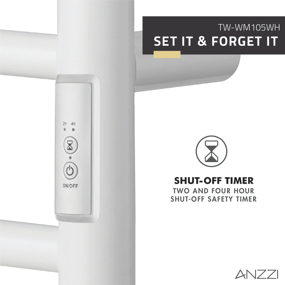 ANZZI TW-WM105WH Elgon 14-Bar Carbon Steel Wall Mounted Electric Towel Warmer Rack in White