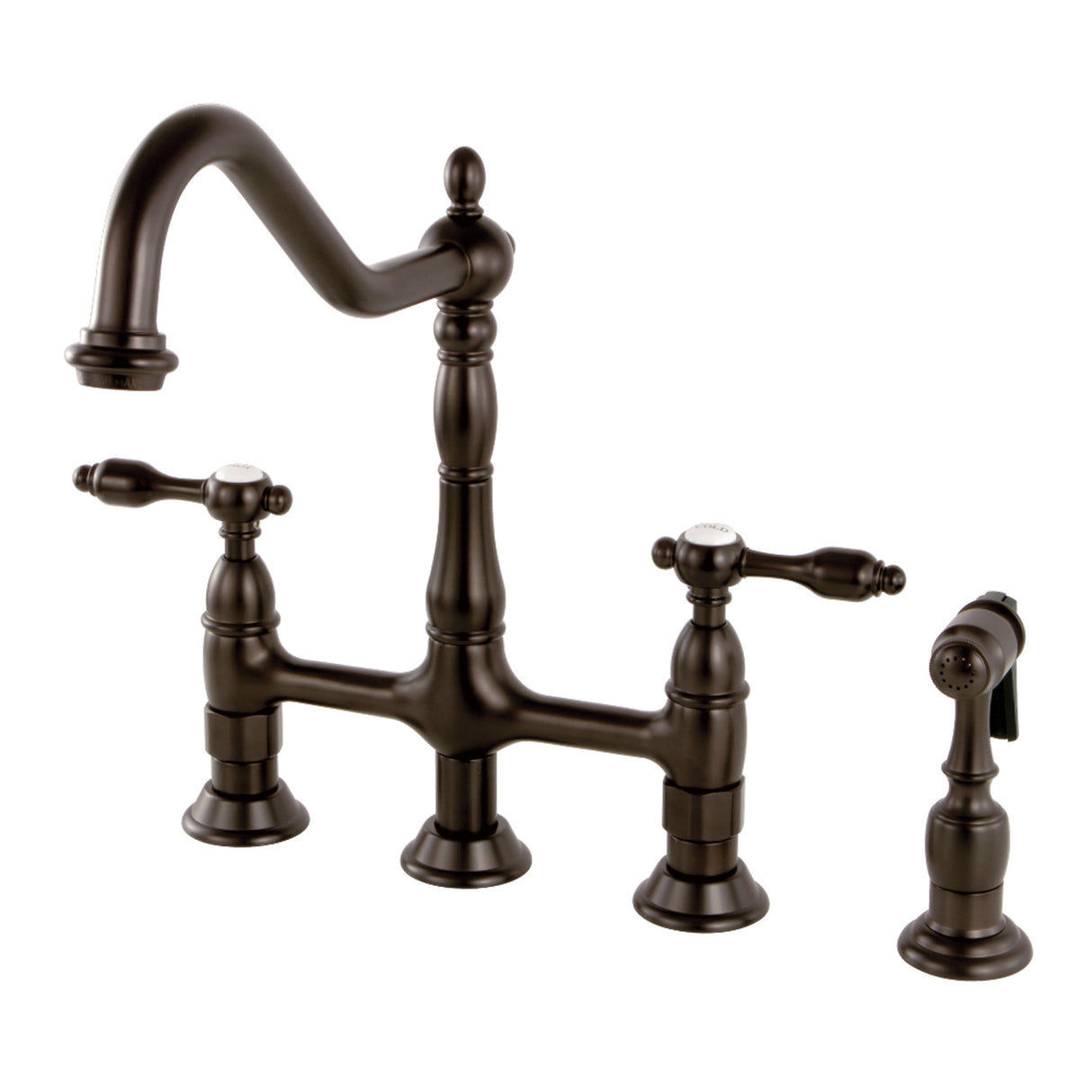 Kingston Brass KS1275TALBS Tudor Bridge Kitchen Faucet with Brass Sprayer, Oil Rubbed Bronze