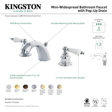 Kingston Brass KB941B Victorian Mini-Widespread Bathroom Faucet, Polished Chrome