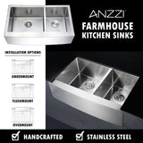 ANZZI K36203A-035 Elysian Farmhouse 36 in. Kitchen Sink with Opus Faucet in Polished Chrome