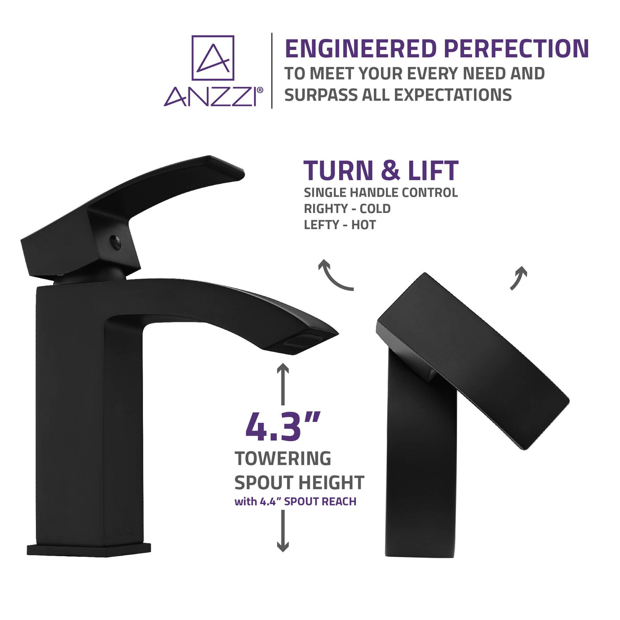 ANZZI L-AZ037MB Revere Series Single Hole Single-Handle Low-Arc Bathroom Faucet in Matte Black