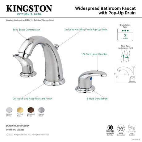 Kingston Brass GKB982LL Widespread Bathroom Faucet, Polished Brass