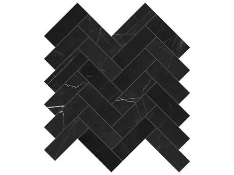 Anatolia Tile 1.25X4 Galaxia Nero Herringbone Polished Marble Mosaic 5001-0302-0 * 1 Sheet = .89 Sqft * Galaxia Nero Herringbone - premium natural stone mosaic tile from Anatolia Tile, available at PoshHaus showroom in Keene, NH
