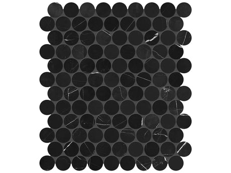 Anatolia Tile 1.25" Galaxia Nero Penny Round Polished Marble Mosaic 5001-0304-0 * 1 Sheet = .99 Sqft * Galaxia Nero Penny Round - premium natural stone mosaic tile from Anatolia Tile, available at PoshHaus showroom in Keene, NH