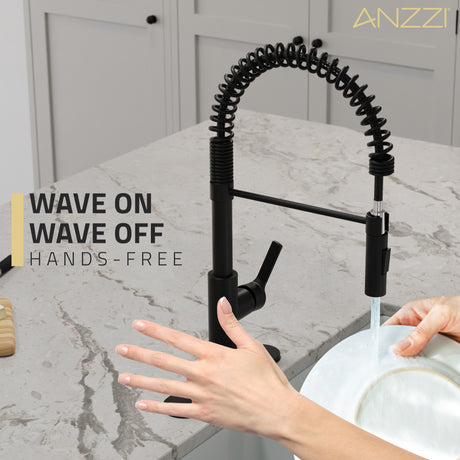 ANZZI KF-AZ303MB Ola Hands Free Touchless 1-Handle Pull-Down Sprayer Kitchen Faucet with Motion Sense and Fan Sprayer in Matte Black