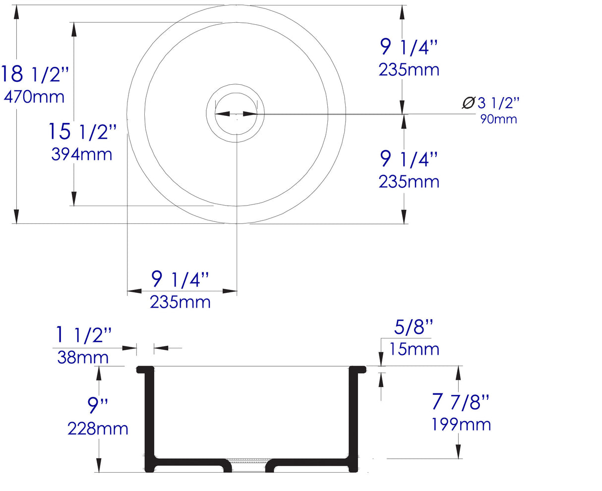 Gray Matte Round 18" x 18" Undermount / Drop In Fireclay Prep Sink