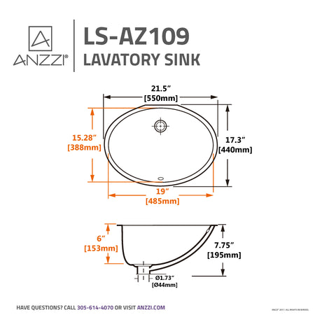ANZZI LS-AZ109 Rhodes Series 21.5 in. Ceramic Undermount Sink Basin in White