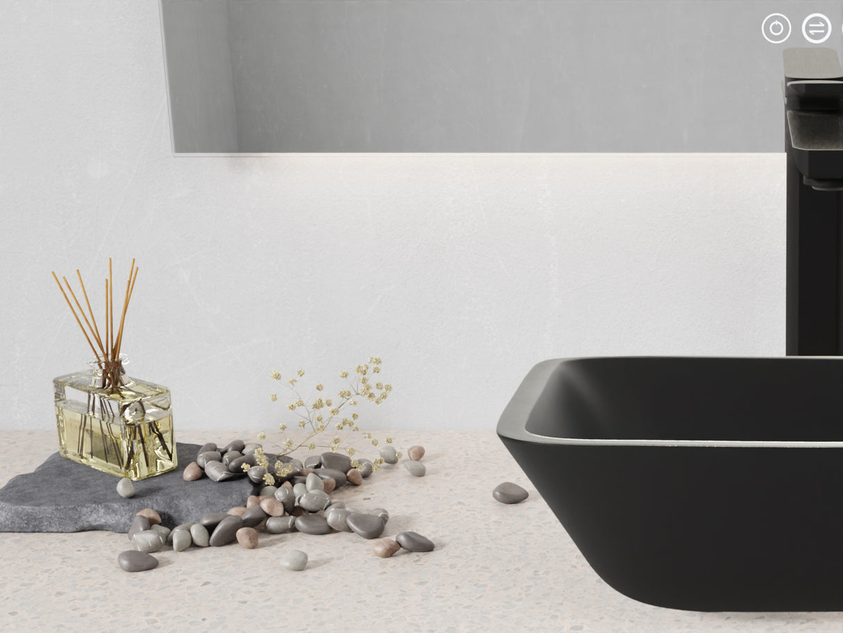 ANZZI LS-AZ911MB Innovio Rectangle Glass Vessel Bathroom Sink with Matte Black Finish Showroom