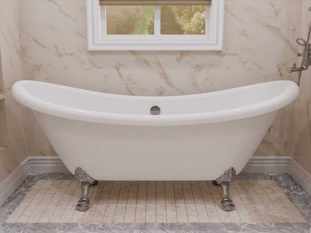 ANZZI FT-CF130LXFT-CH 69.29” Belissima Double Slipper Acrylic Claw Foot Tub in White