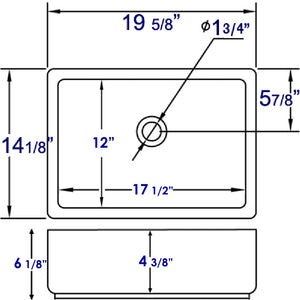 EAGO BA131  20" RECTANGULAR CERAMIC ABOVE MOUNT BASIN VESSEL SINK
