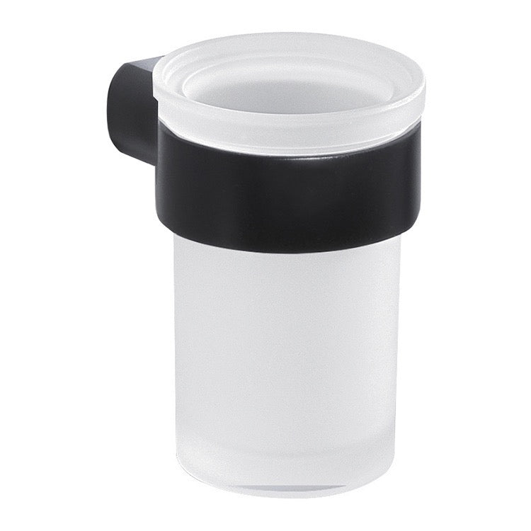 Wall Satin Glass Toothbrush Holder With Matte Black Mount