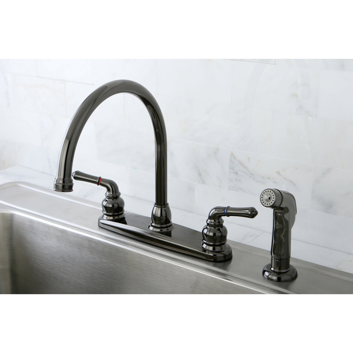 Kingston Brass NB790SP Water Onyx Centerset Kitchen Faucet, Black Stainless Steel