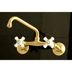 Kingston Brass KS613SB Kingston Two Handle Wall Mount Kitchen Faucet, Brushed Brass
