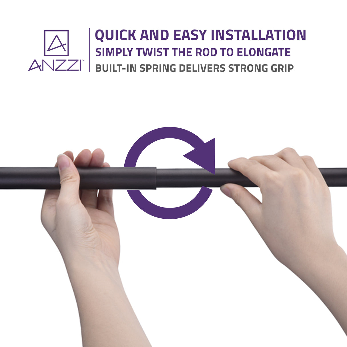 ANZZI AC-AZSR55ORB 35-55 Inches Shower Curtain Rod with Shower Hooks in Oil Rubbed Bronze | Adjustable Tension Shower Doorway Curtain Rod | Rust Resistant No Drilling Anti-Slip Bar for Bathroom | AC-AZSR55ORB