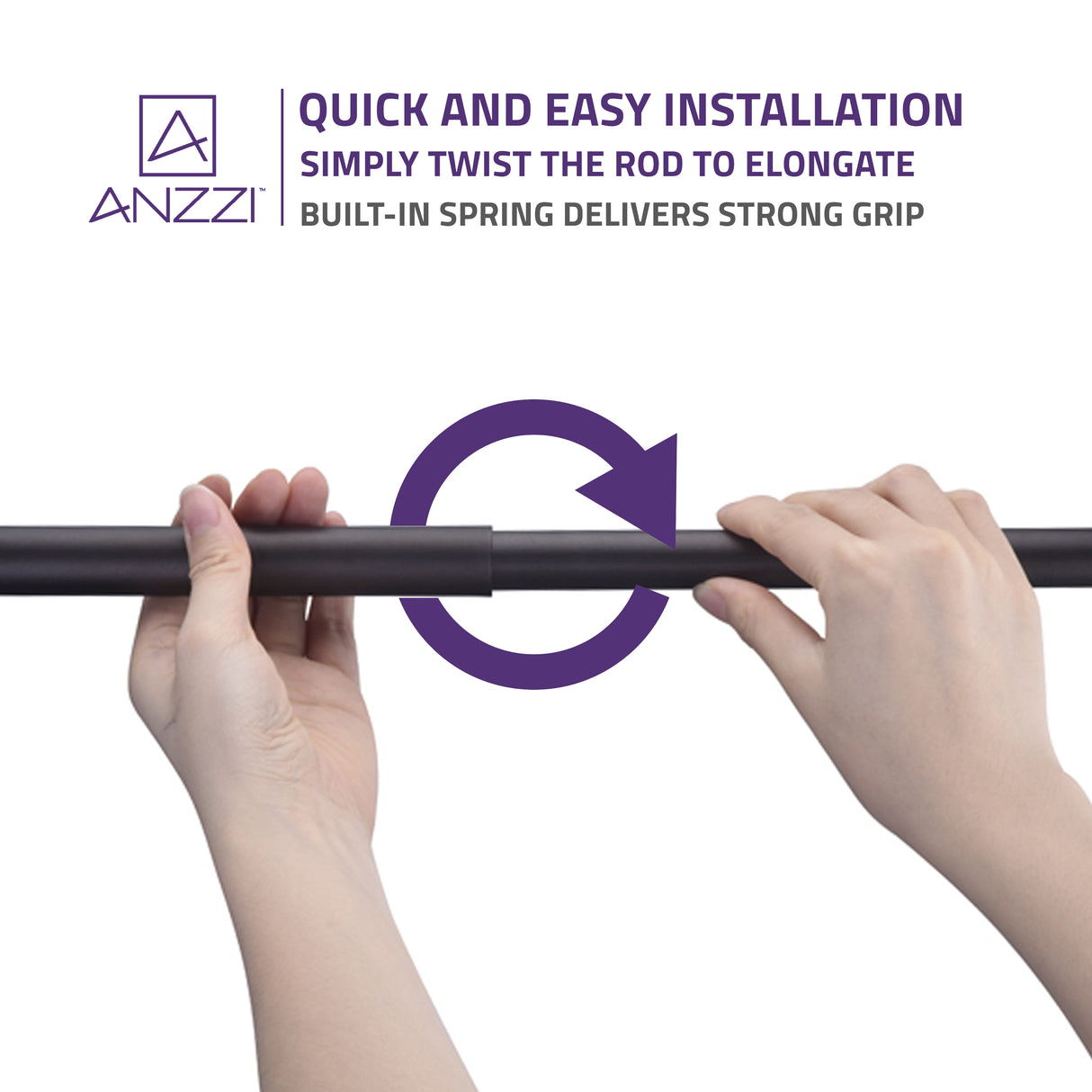 ANZZI AC-AZSR88ORB 48-88 Inches Shower Curtain Rod with Shower Hooks in Oil Rubbed Bronze | Adjustable Tension Shower Doorway Curtain Rod | Rust Resistant No Drilling Anti-Slip Bar for Bathroom | AC-AZSR88ORB