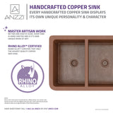 ANZZI SK-009 Silesian Farmhouse Handmade Copper 33 in. 50/50 Double Bowl Kitchen Sink with Grape Vine Design in Hammered Antique Copper