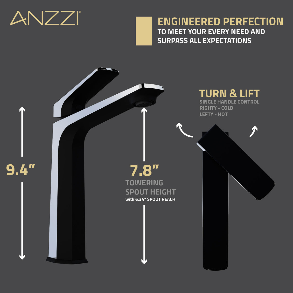 ANZZI L-AZ904MB-CH Single Handle Single Hole Bathroom Vessel Sink Faucet With Pop-up Drain in Matte Black & Chrome