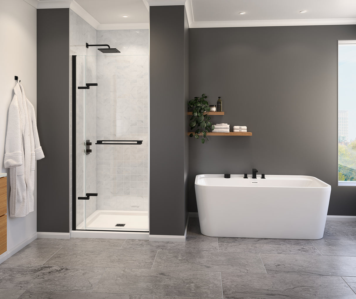 MAAX 139584-810-340-000 Capella 78 32 ½-35 ½ x 78 in. 8 mm Pivot Shower Door for Alcove Installation with GlassShield® glass in Matte Black