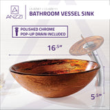 ANZZI LS-AZ061 Stanza Series Vessel Sink in Brown with Pop-Up Drain and Matching Faucet in Lustrous Brown