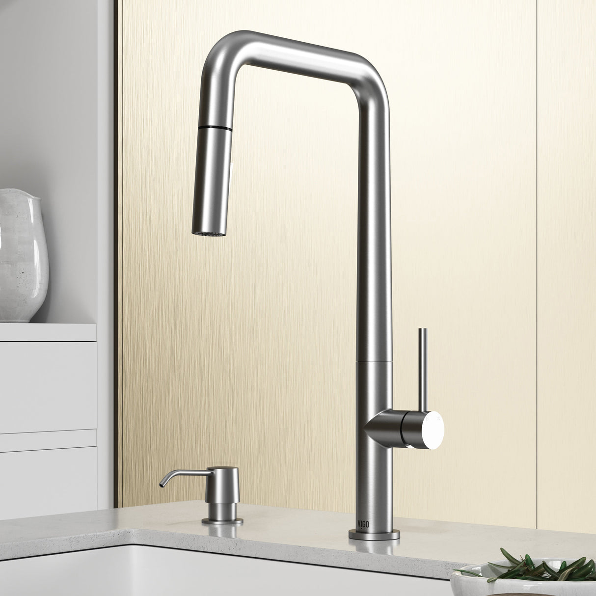 VIGO Parsons Pull-Down Kitchen Faucet with Soap Dispenser in Stainless Steel VG02031STK2