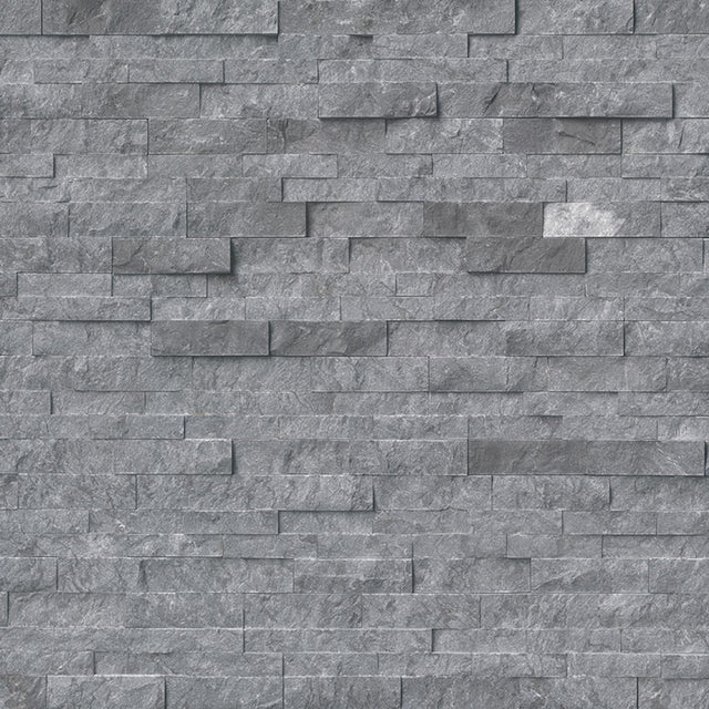 Glacial grey splitface ledger panel 6X24 natural marble wall tile LPNLMGLAGRY624 product shot multiple tiles angle view