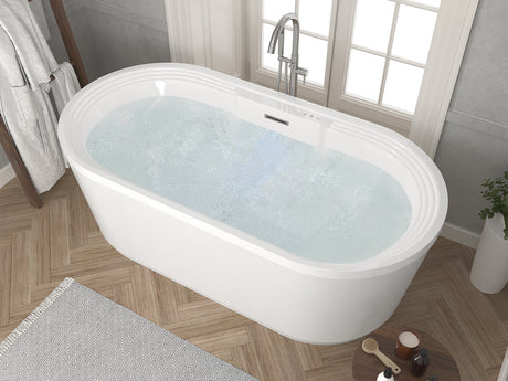 ANZZI FT-AZ087 Jetson Series 67" Air Jetted Freestanding Acrylic Bathtub in White
