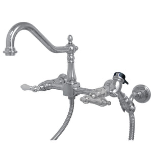 Kingston Brass KS1241ALBS Heritage Wall Mount Bridge Kitchen Faucet with Brass Spray, Polished Chrome