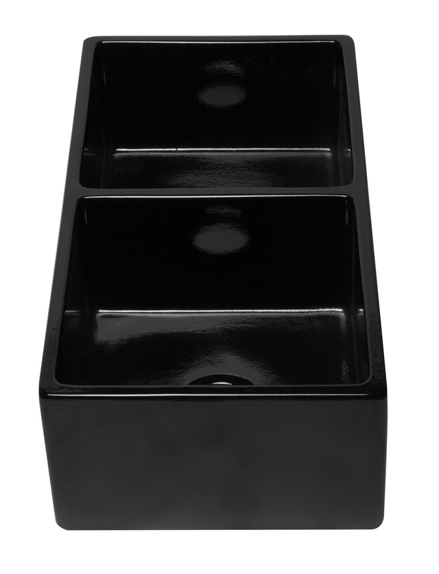 ALFI brand AB3318DB-BG 33 inch Black Reversible Double Fireclay Farmhouse Kitchen Sink