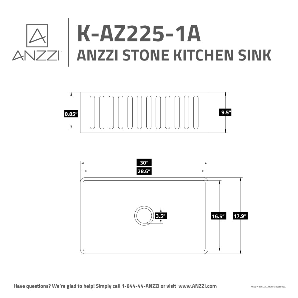 ANZZI K-AZ225-1A Roine Farmhouse Reversible Apron Front Solid Surface 30 in. Single Basin Kitchen Sink in White