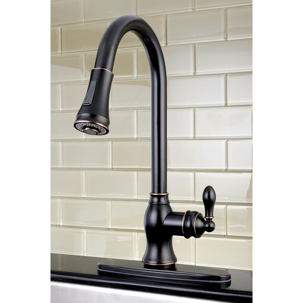 Gourmetier GSY7776ACL American Classic Single-Handle Pull-Down Sprayer Kitchen Faucet, Naples Bronze