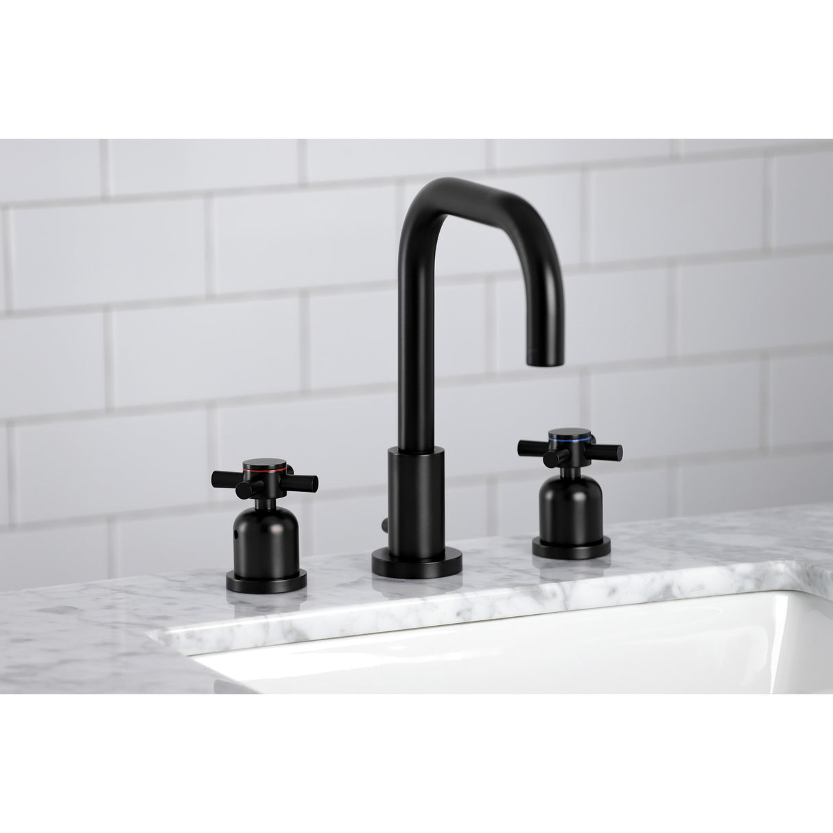 Kingston Brass FSC8930DX Concord Widespread Bathroom Faucet with Brass Pop-Up, Matte Black
