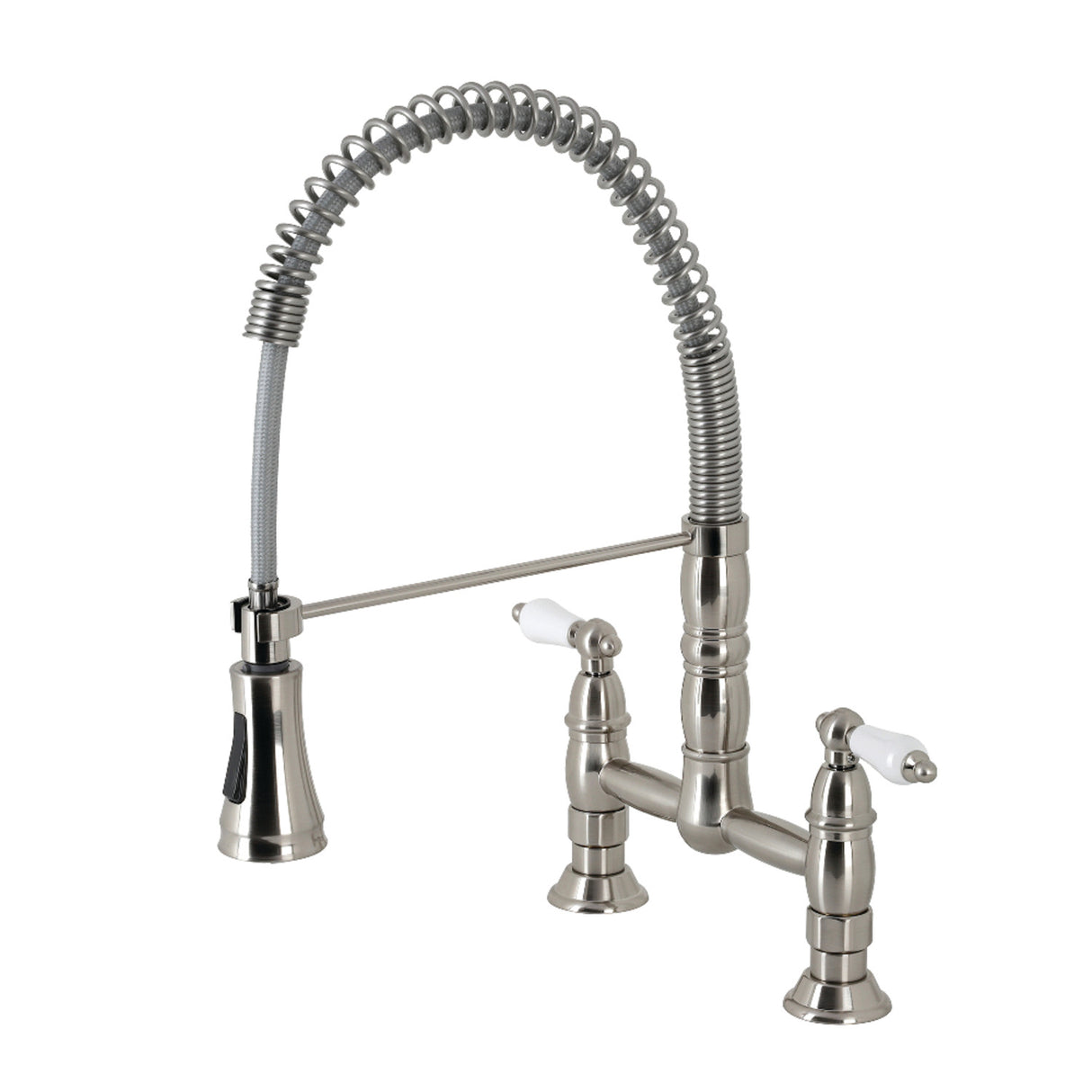 Gourmetier GS1278PL Heritage Two-Handle Deck-Mount Pull-Down Sprayer Kitchen Faucet, Brushed Nickel
