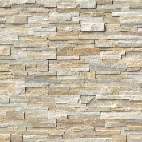 Golden honey splitface ledger panel 6X24 natural quartzite wall tile LPNLQGLDHON624 product shot multiple tiles angle view