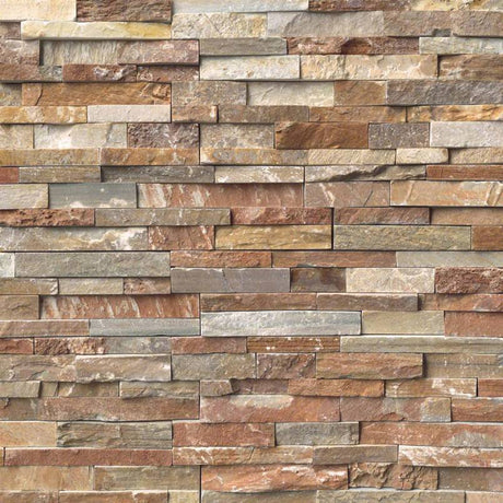 Golden white splitface ledger panel 6X24 natural quartzite wall tile LPNLQGLDWHI624 product shot multiple tiles angle view