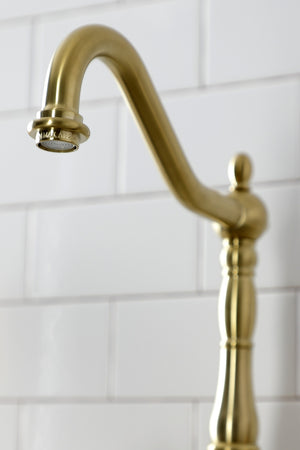 Kingston Brass KS7757BALBS Heirloom Bridge Kitchen Faucet with Brass Sprayer, Brushed Brass