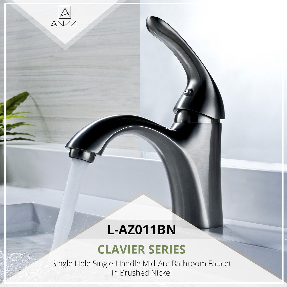 ANZZI L-AZ011BN Clavier Series Single Hole Single-Handle Mid-Arc Bathroom Faucet in Brushed Nickel