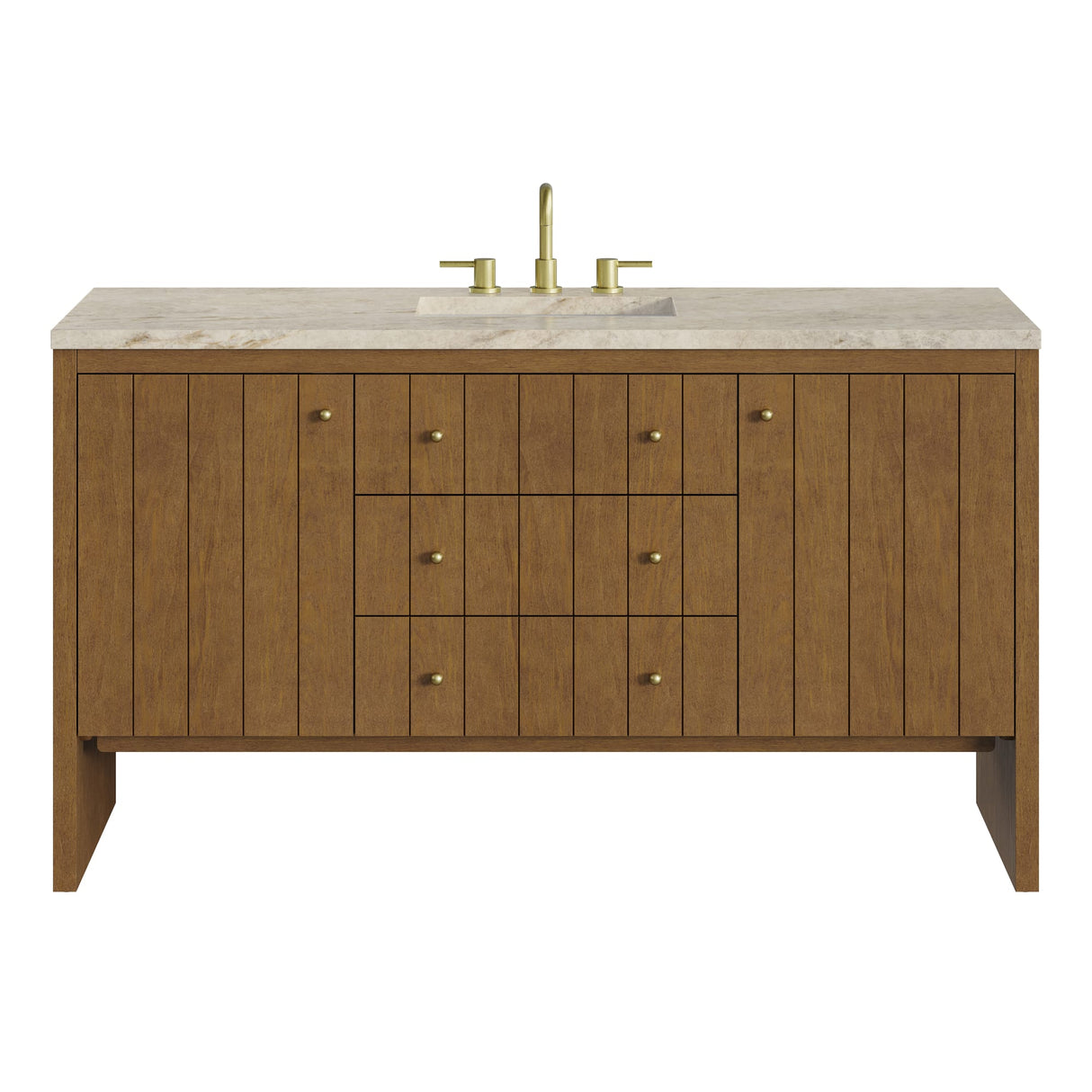 Hudson 60" Single Vanity, Honey Oak w/ 3 CM Tajnar Eclos Top w/FreePower Wireless Charger