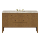 Hudson 60" Single Vanity, Honey Oak w/ 3 CM Tajnar Eclos Top w/FreePower Wireless Charger