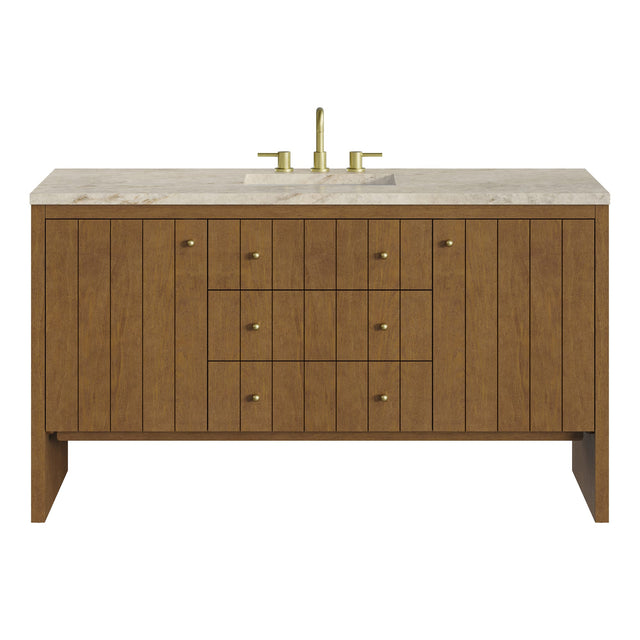 Hudson 60" Single Vanity, Honey Oak w/ 3 CM Tajnar Eclos Top w/FreePower Wireless Charger