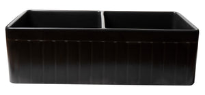 Black Matte Smooth Apron 33" x 18" Double Bowl Fireclay Farm Sink