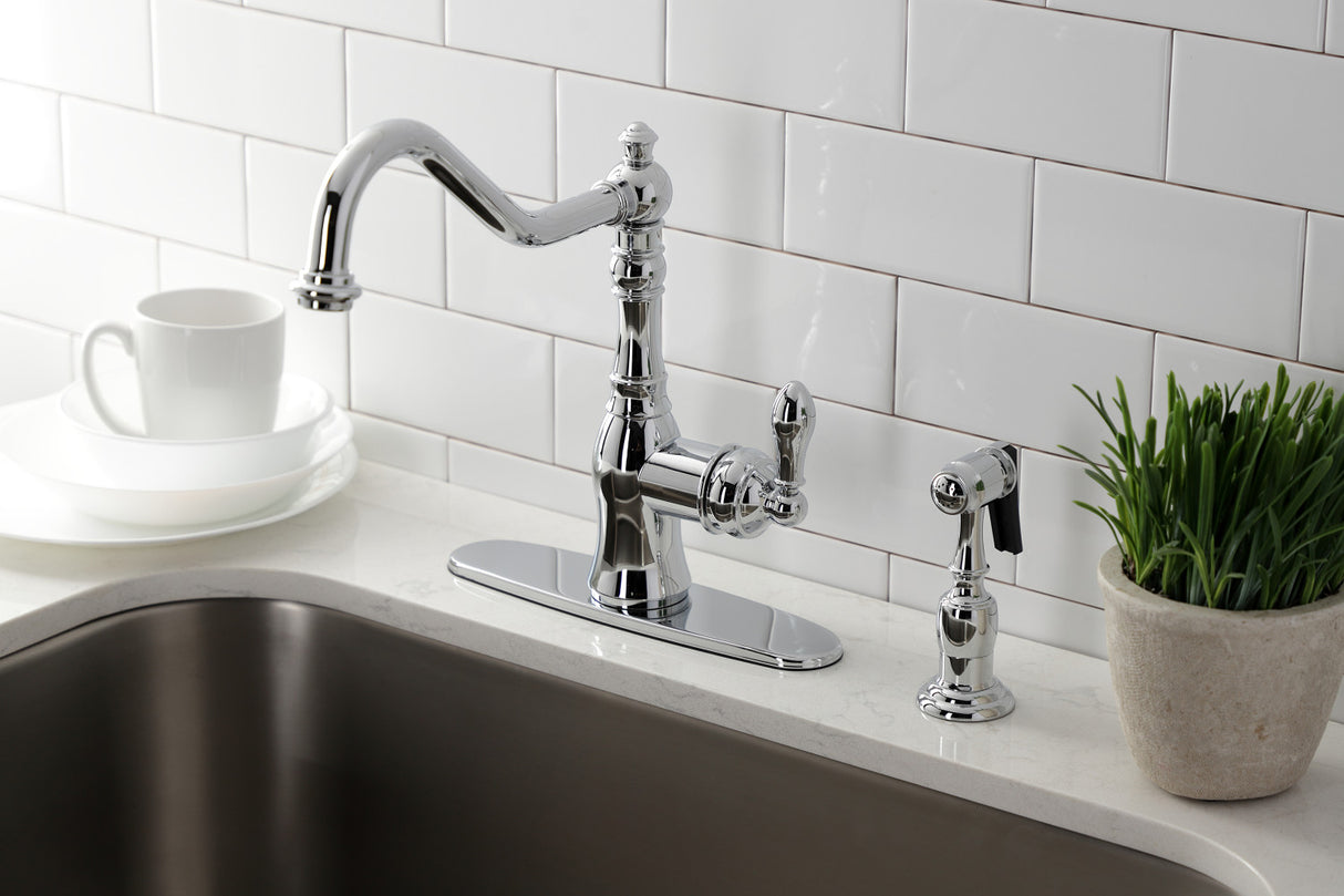 Gourmetier GSY7701ACLBS American Classic Single Handle Kitchen Faucet with Brass Sprayer, Polished Chrome