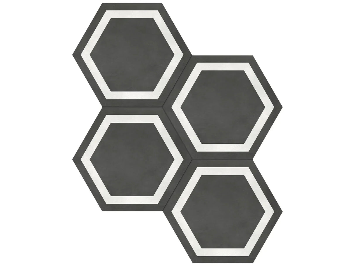 Anatolia Tile 7X8 Form Matte Graphite Hexagon Frame Porcelain Tile 60-408  - premium natural stone mosaic tile from Anatolia Tile, available at PoshHaus showroom in Keene, NH