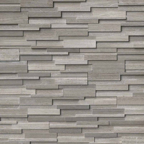 Gray oak panel 3D ledger panel 6X24 honed marble wall tile LPNLMGRYOAK624 3DH product shot multiple tiles angle view