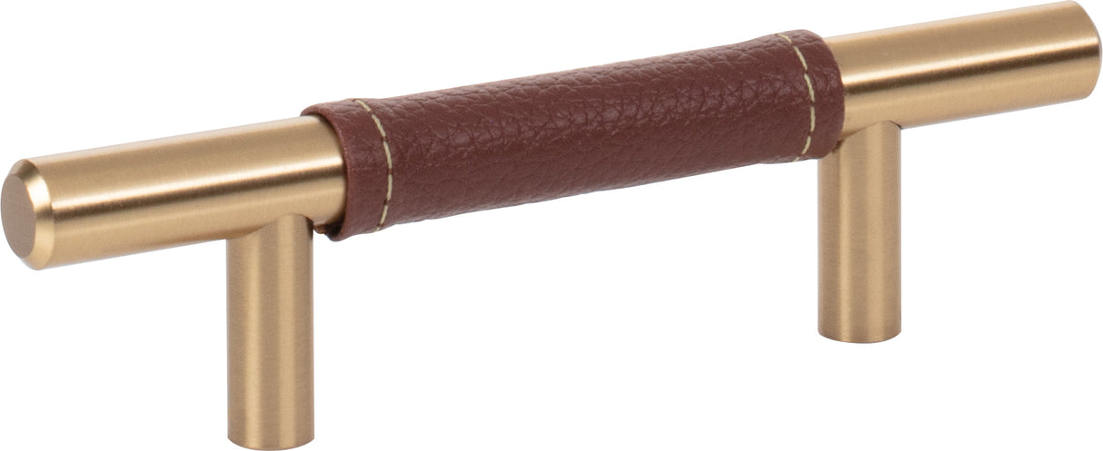 Atlas Homewares Zanzibar Brown Leather Pull 3 Inch (c-c) Warm Brass