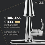 ANZZI KF-AZ301SS Sifo Hands Free Touchless 1-Handle Pull-Down Sprayer Kitchen Faucet with Motion Sense and Fan Sprayer in Stainless Steel