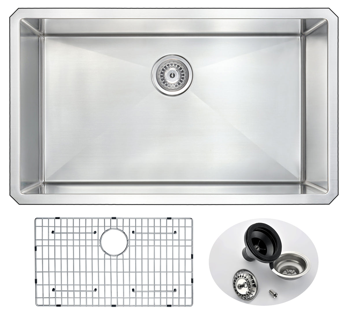 ANZZI K-AZ3219-1A Vanguard Undermount Stainless Steel 32 in. 0-Hole Single Bowl Kitchen Sink in Brushed Satin