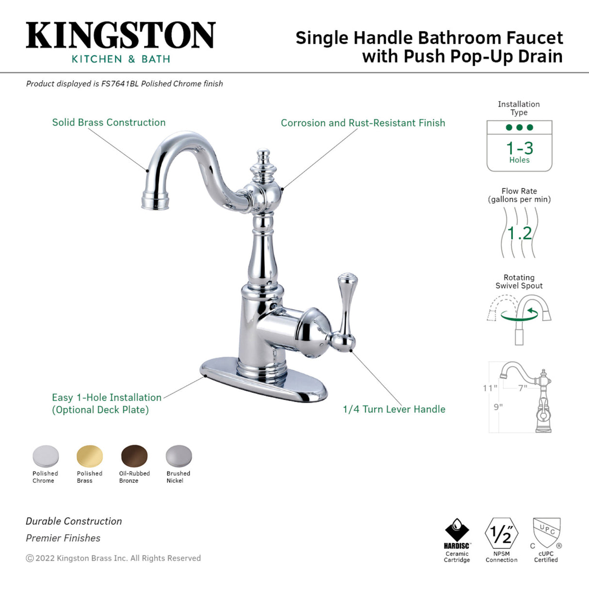 Fauceture FS7642BL Single-Handle Bathroom Faucet, Polished Brass