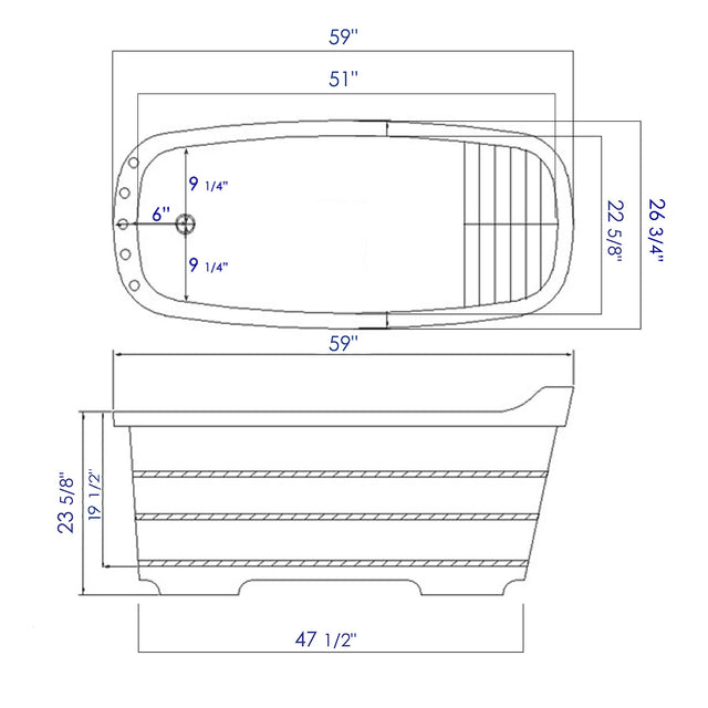 ALFI brand AB1148 59" Free Standing Wooden Bathtub with Chrome Tub Filler