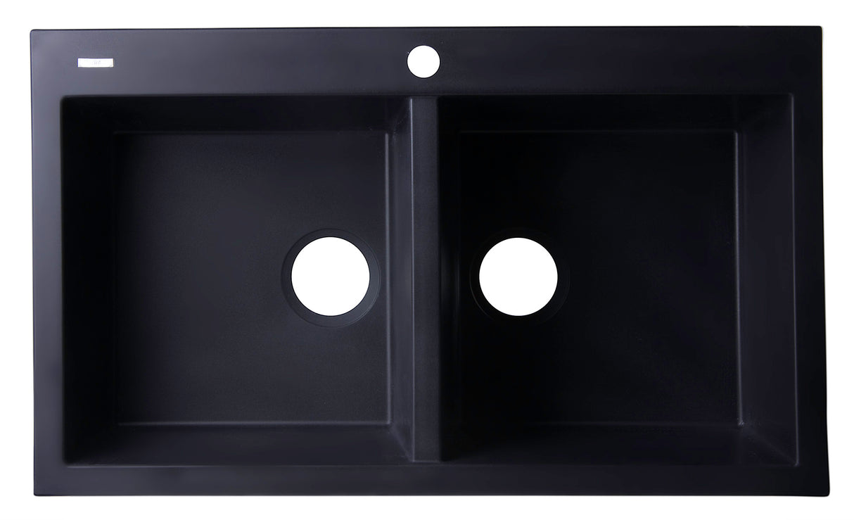ALFI brand AB3420DI-BLA Black 34" Drop-In Double Bowl Granite Composite Kitchen Sink