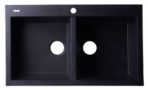 ALFI brand AB3420DI-BLA Black 34" Drop-In Double Bowl Granite Composite Kitchen Sink